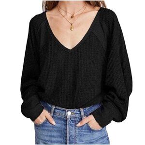 Nwt Free People "Santa Clara" Women's Thermal Top Size M Black